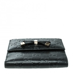 Pre Owned Gucci Guccissima Black Leather Princy Compact Wallet