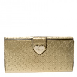 Gucci Gold Guccissima Patent Leather Heart Continental Wallet