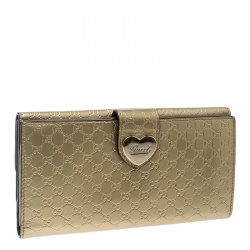 Gucci Gold Guccissima Patent Leather Heart Continental Wallet
