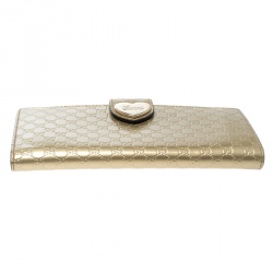 Gucci Gold Guccissima Patent Leather Heart Continental Wallet