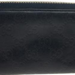 Pre Owned Gucci Black Guccissima Zip Around Bamboo Tassel Wallet