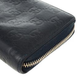 Pre Owned Gucci Black Guccissima Zip Around Bamboo Tassel Wallet