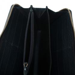 Pre Owned Gucci Black Guccissima Zip Around Bamboo Tassel Wallet