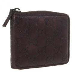 Pre Owned Gucci Brown Guccissima Leather Compact Zippy Wallet