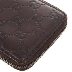 Pre Owned Gucci Brown Guccissima Leather Compact Zippy Wallet