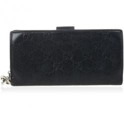 Pre Owned Gucci Black Guccissima Leather Continental Wallet