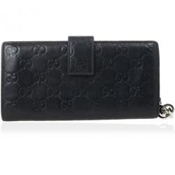 Pre Owned Gucci Black Guccissima Leather Continental Wallet