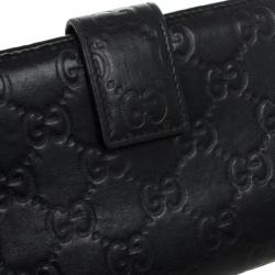 Pre Owned Gucci Black Guccissima Leather Continental Wallet