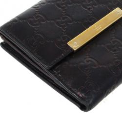 Pre Owned Gucci Metallic Dark Brown Guccissima Compact Wallet