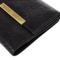 Pre Owned Gucci Metallic Dark Brown Guccissima Compact Wallet