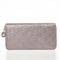 Pre Owned Gucci Metallic Guccissima Leather Long Zippy Wallet