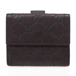 Pre Owned Gucci Brown Guccissima Leather Compact Wallet
