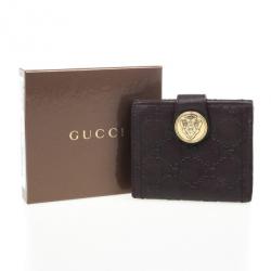 Pre Owned Gucci Brown Guccissima Leather Compact Wallet