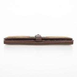 Pre Owned Gucci Parfums Brown Suede Leather Red Stripe Wallet