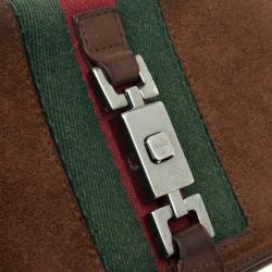 Pre Owned Gucci Parfums Brown Suede Leather Red Stripe Wallet