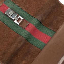 Pre Owned Gucci Parfums Brown Suede Leather Red Stripe Wallet