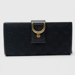 Pre Owned Gucci Black GG Canvas Continental Wallet With Spur Detail