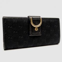 Pre Owned Gucci Black GG Canvas Continental Wallet With Spur Detail