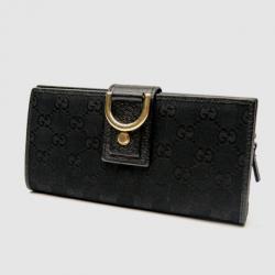 Pre Owned Gucci Black GG Canvas Continental Wallet With Spur Detail