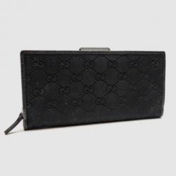 Pre Owned Gucci Black GG Canvas Continental Wallet With Spur Detail