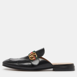 Gucci Black Leather Princetown Flat Mules Size 41