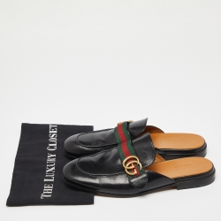 Gucci Black Leather Princetown Flat Mules Size 41