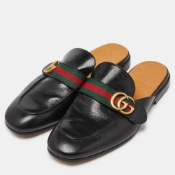 Gucci Black Leather Princetown Flat Mules Size 41