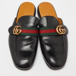 Gucci Black Leather Princetown Flat Mules Size 41