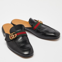 Gucci Black Leather Princetown Flat Mules Size 41