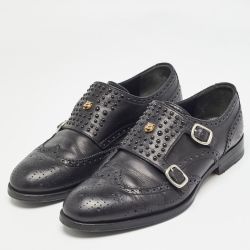 Gucci Black Brogue Leather Queercore Double Strap Monk Size 44