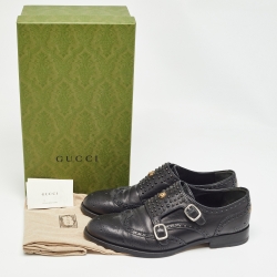 Gucci Black Brogue Leather Queercore Double Strap Monk Size 44