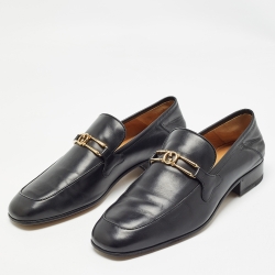Gucci Black Leather Interlocking G Loafers Size 43