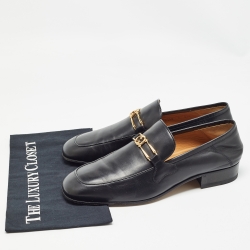 Gucci Black Leather Interlocking G Loafers Size 43