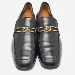 Gucci Black Leather Interlocking G Loafers Size 43