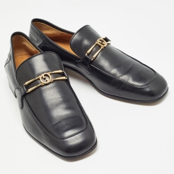 Gucci Black Leather Interlocking G Loafers Size 43