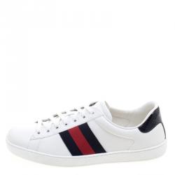 Gucci White Leather Python Trim Web Detail Ace Low Top Sneakers Size 42