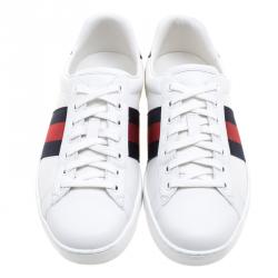 Gucci White Leather Python Trim Web Detail Ace Low Top Sneakers Size 42
