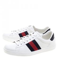 Gucci White Leather Python Trim Web Detail Ace Low Top Sneakers Size 42