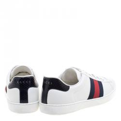Gucci White Leather Python Trim Web Detail Ace Low Top Sneakers Size 42