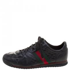 Gucci Black Guccissima Leather Web Detail Lace Up Sneakers Size 43