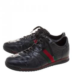 Gucci Black Guccissima Leather Web Detail Lace Up Sneakers Size 43