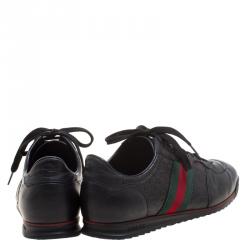 Gucci Black Guccissima Leather Web Detail Lace Up Sneakers Size 43