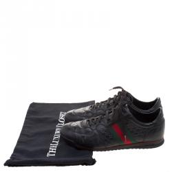 Gucci Black Guccissima Leather Web Detail Lace Up Sneakers Size 43