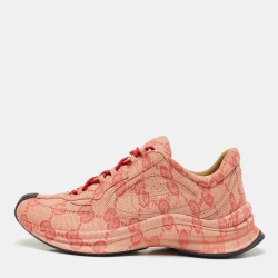 Gucci Beige/Red GG Printed Leather Run Sneakers Size 41.5