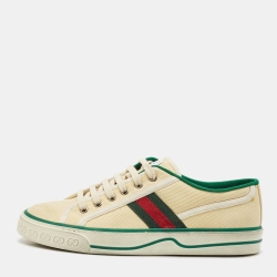 Gucci Cream Canvas Tennis 1977 Web Low Top Sneakers Size 41