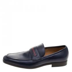 Gucci Blue Leather Signature Web Loafers Size 42
