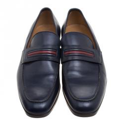 Gucci Blue Leather Signature Web Loafers Size 42