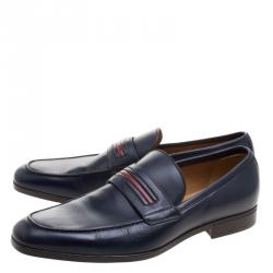 Gucci Blue Leather Signature Web Loafers Size 42