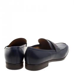 Gucci Blue Leather Signature Web Loafers Size 42