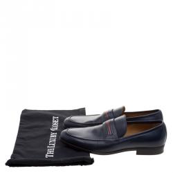 Gucci Blue Leather Signature Web Loafers Size 42